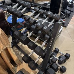 DBR86 Weight Rack with full set of rubber hex dumbbells