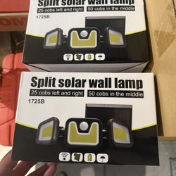 Solar Outdoor Light 3000LM Three-Head Motion Sensor Wall Light, 74 LED Lights 270° Wide Angle  new in box check pic for size of lights I have 10 total