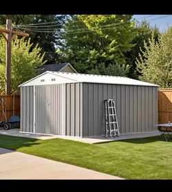 (New in box need assemble) 12' L x 10' W × 6.' H galvanized steel Metal Storage Shed Outdoor Garden