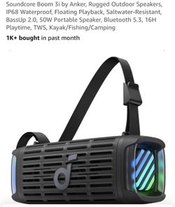 Soundcore Boom 3i by Anker, Rugged Outdoor Speakers, IP68 Waterproof, Floating Playback, Saltwater-Resistant, BassUp 2.0, 50W Portable Speaker, Blueto