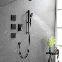 Shower System with Shower Head, Hand Shower, Slide Bar, Bodysprays, Shower Arm, Hose, Valve Trim, and Lever Handles