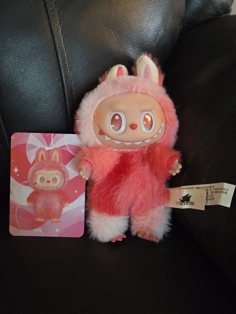 Labubu Big Into Energy Love Strawberry Pink Plush Toy Keychain