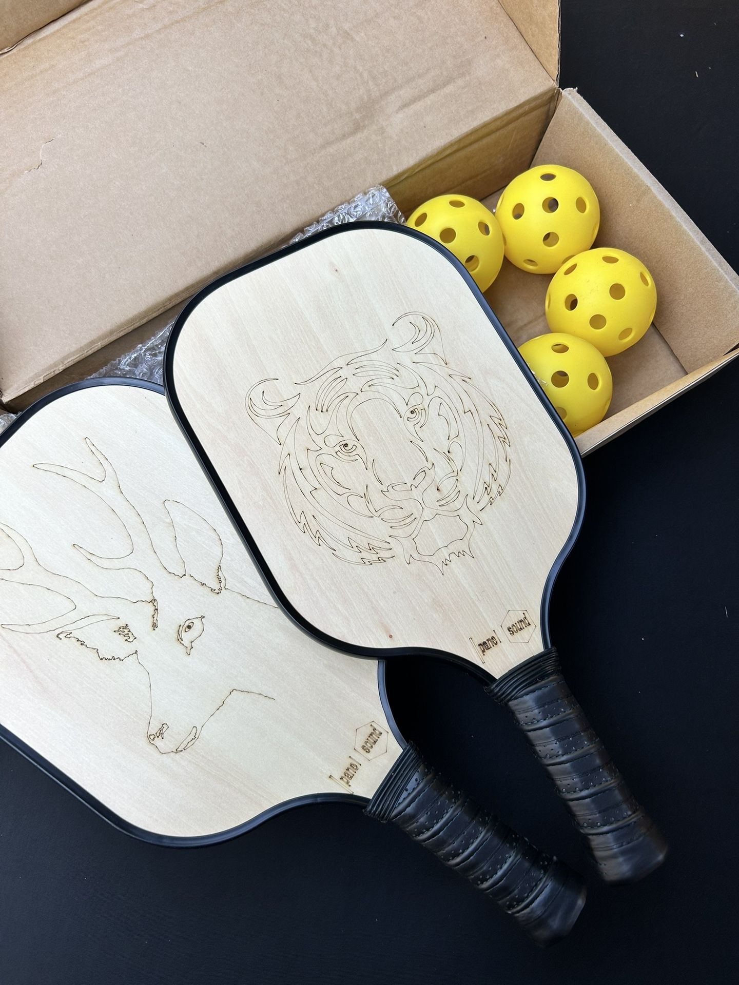 Wood Pickleball Paddles And 4 Balls Set