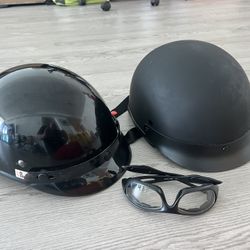 Two Large Motorcycle Helmets – Great Condition | Barely Used | DOT Certified and A Pair Of glasses.