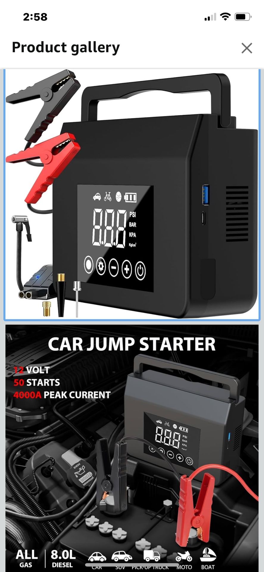 Jump Starter with Air Compressor, 4000A Car Battery Jump Starter(ALL Gas/8.0L Diesel) with 150PSI Tire Inflator 12V Car Battery Jump Power, 15000mAh