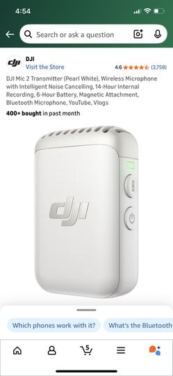 DJI Mic 2 Transmitter (Pearl White), Wireless Microphone with Intelligent Noise Cancelling, 14-Hour Internal Recording, 6-Hour Battery, Magnetic Attac
