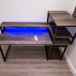 Modern Desk w/ LED Lights + Charging Station, Escritorio Moderno