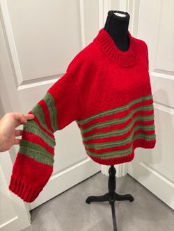 Red and Green Striped Knit Sweater