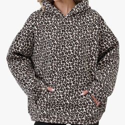Leopard Print Hoodie Y2k Streetwear Pullover Sweatshirt, size Medium - NEW