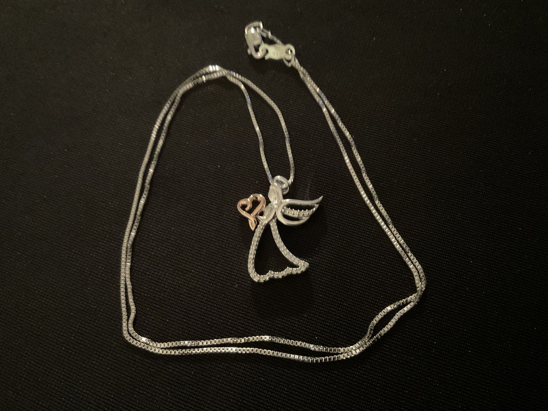 925 Side Angel And Diamond Necklace