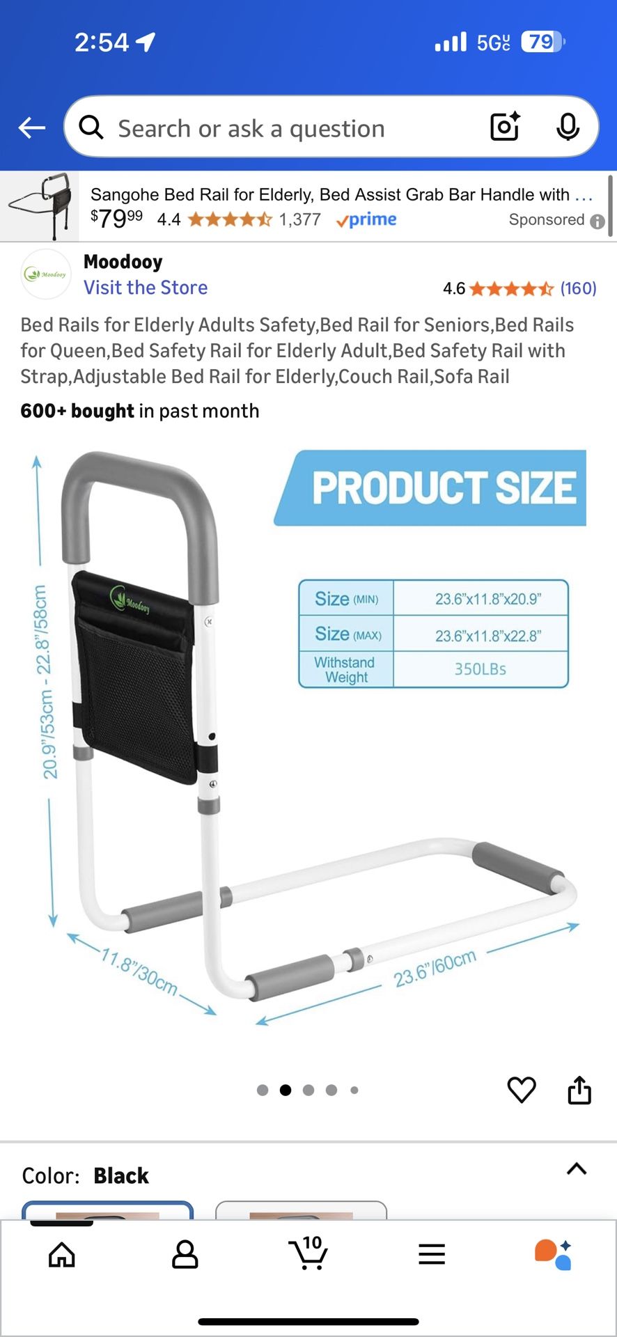 Bed Rails for Elderly Adults - 350LBS Heavy Duty Bed Assist Rail with Non-Slip Bedside Handle, Fall Prevention Safety Cane with Storage Pocket for Sen