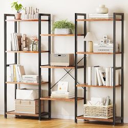 Triple 4 Tier Bookshelf, Large Bookcase with 11 Open Display Shelves, Modern Industrial Book Shelves Book Case for Bedroom, Wide Standing Shelving Uni