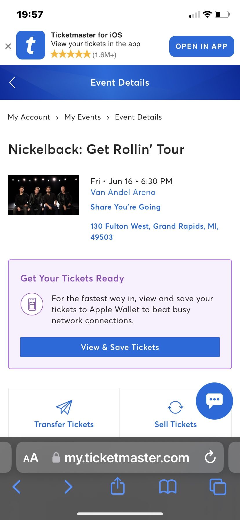 2 Floor Seats To See Nickelback