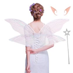 Loieryk Fairy Wings For Adults Fairy Costume For Women Girls Kids Butterfly Wings Halloween Cosplay Costume Accessories White.