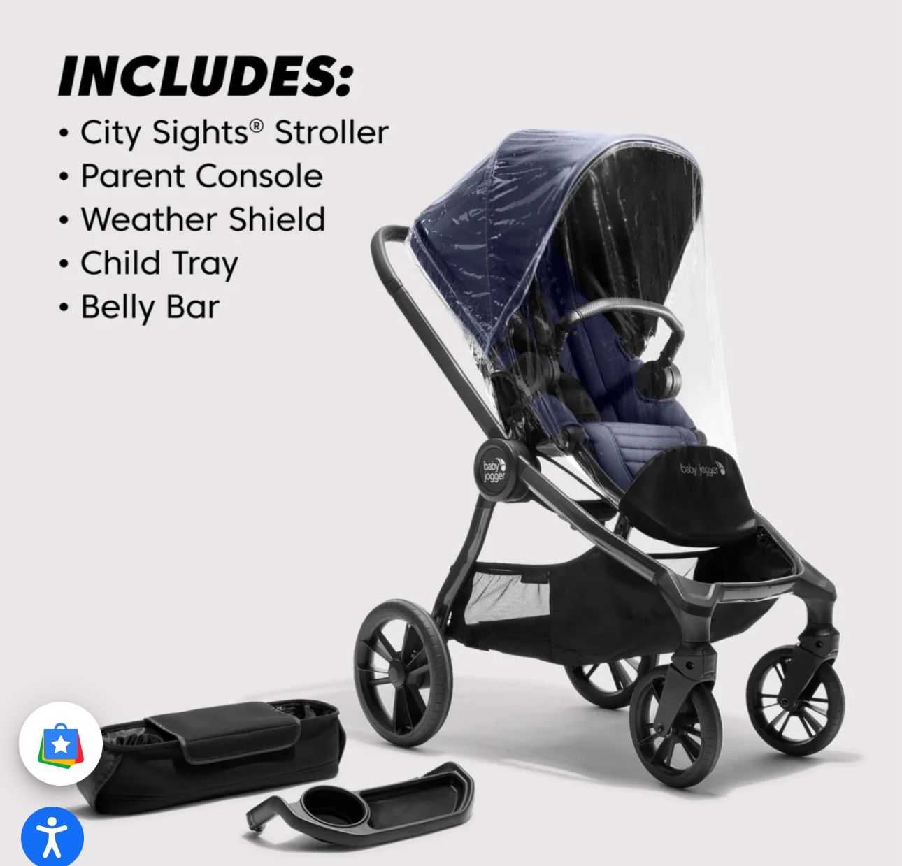 Baby Jogger City Sights Stroller - Commuter Bundle with Antimicrobial Fabric 