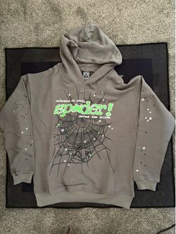 Grey and green sp5der hoodie