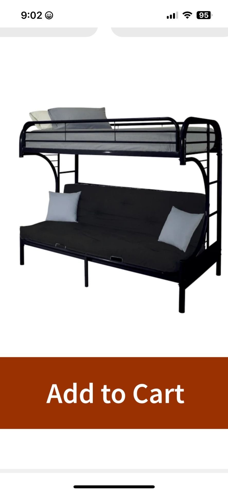 Quynn Black Twin XL Over Queen Futon Metal Bunk Bed Frame