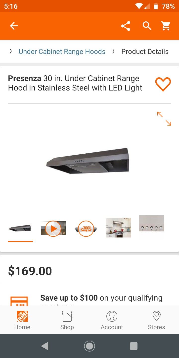 Presenza 30 in. Under Range Hood in Stainless Steel with LED