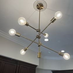Brass Mid Century Modern Ceiling Light Include 6 Dimmable LED Bulbs 
