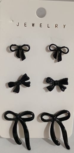 3 Pairs Of Black Bow Earrings