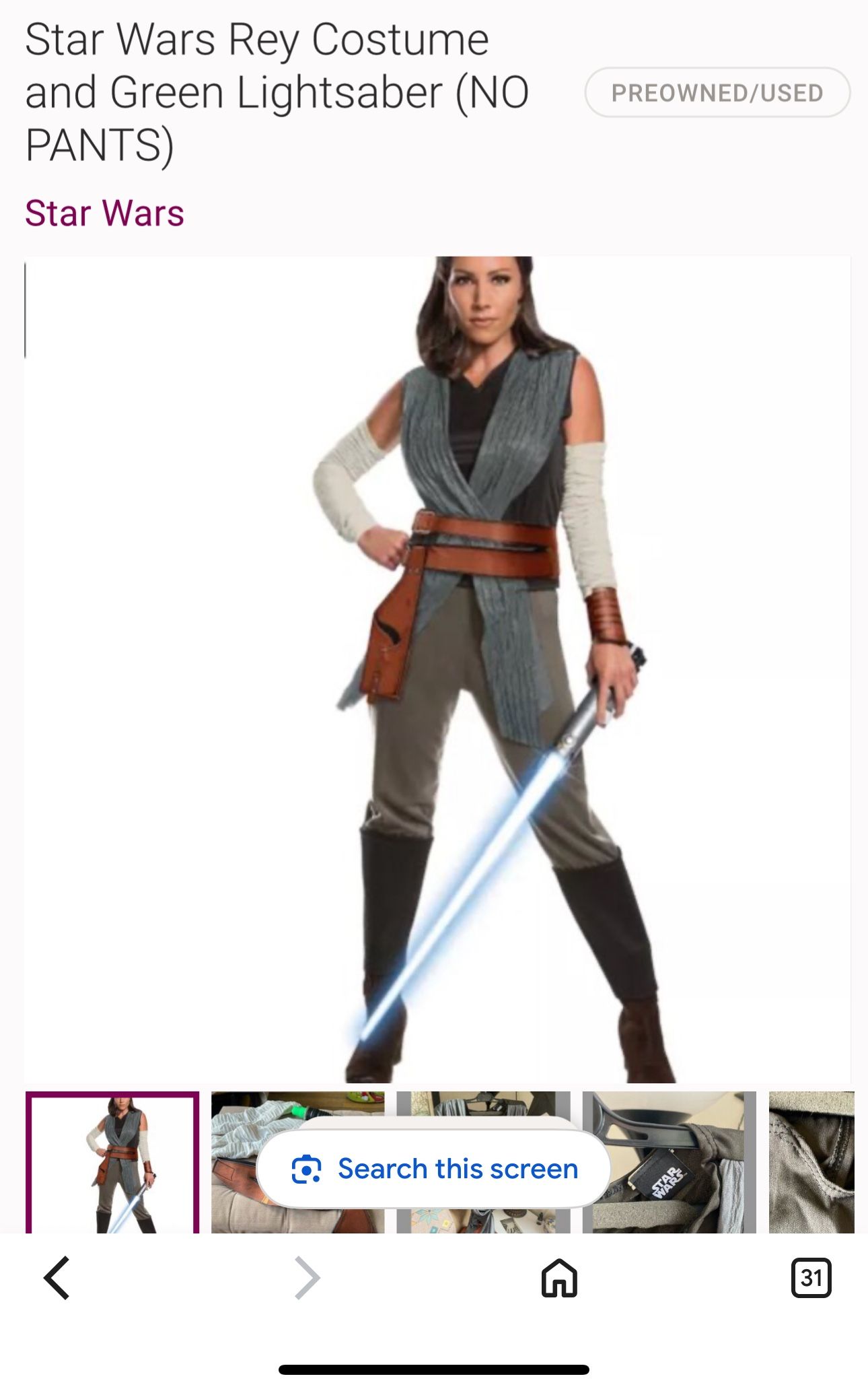 Star Wars Rey Costume Size Small 
