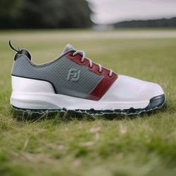 FootJoy Contour Fit 54095 Golf Shoes Mens 12 M White & Gray Burgundy READ *