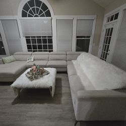 Modern 3-Piece Sectional Sofa with Ottoman – 12.7ft x 9.7ft – Neutral Dove Gray**