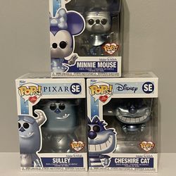 Funko Pop Make A Wish Lot Of 3 Disney Pixar Minnie Mouse Cheshire Cat Sulley NIB