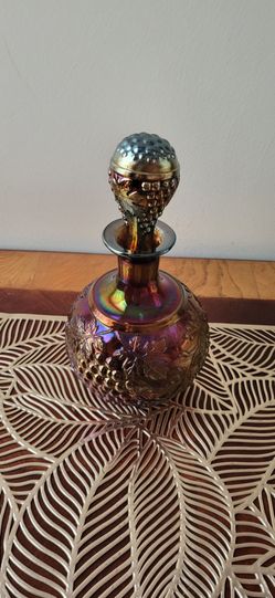 Antique Northwood Iridescent Glass Grape and Cable Carnival Cologne Bottle