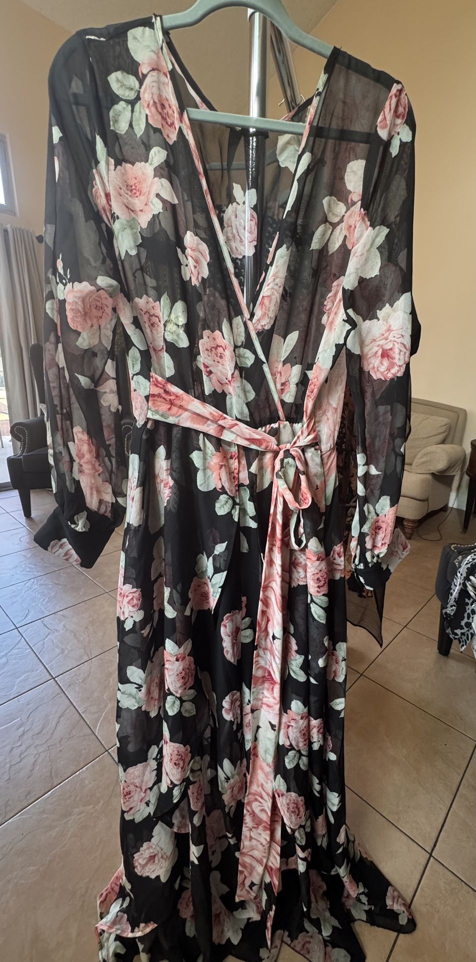 XL Black Flower Long Dress