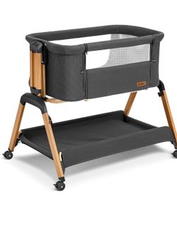 TotRun Bassinet Bedside Sleeper, Rocking Bassinets with Comfy Mattress and Wheels for Newborn, 5-Height Adjustable (Black)