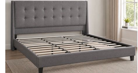 King-size gray upholstered platform bed Frame
