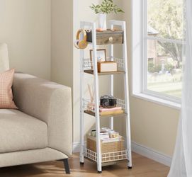 Narrow Bathroom Ladder Shelf with Storage Drawer, 3-Tier, White
