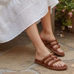 NEW Olukai Tiare Slide Sandals in Fox Brown Women’s Size 8 Leather NWT