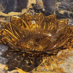 vintage amber glass star shaped candy dish