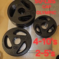 CAP BARBELL OLYMPIC CURVE WEIGHTS(FOUR TENS & TWO FIVES) FIFTY POUNDS UNUSED💪