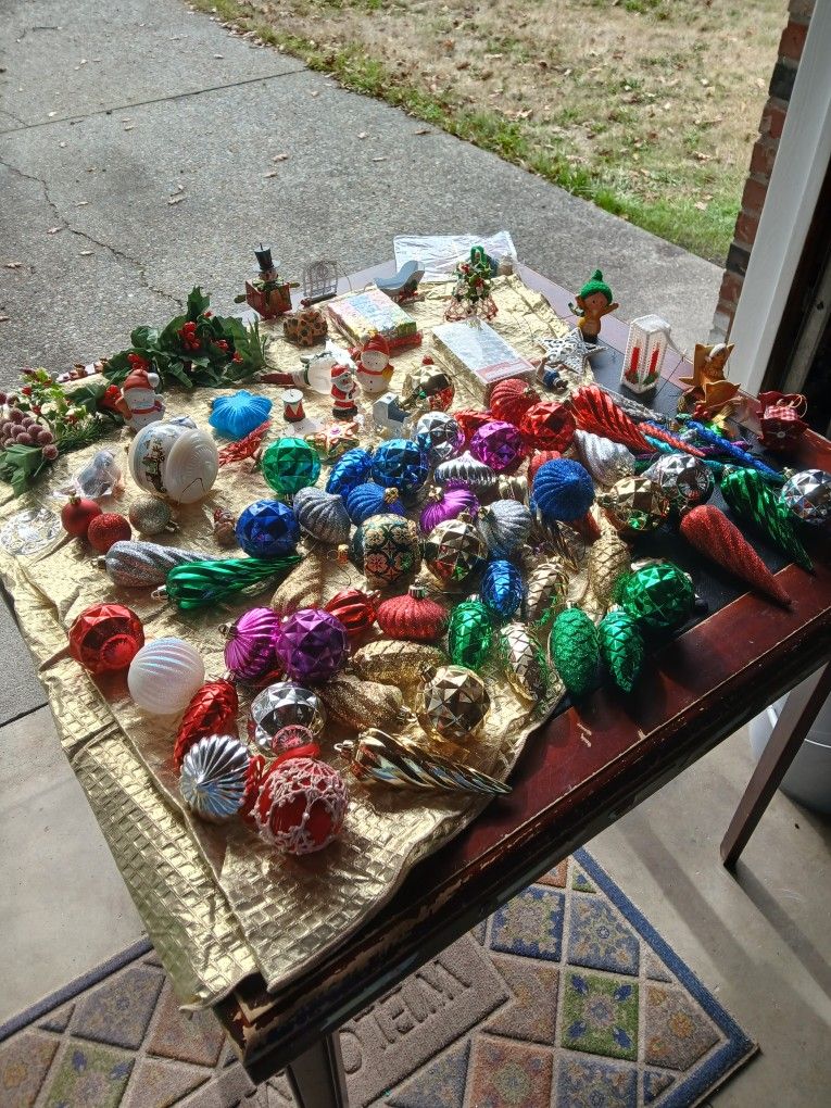 Christmas Ornaments Over 100 Of Them And Gold Tree Skirt $15
