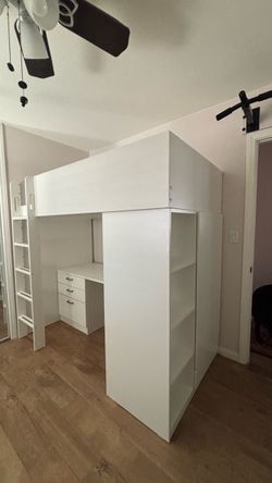SMÅSTAD Loft bed frame, desk and storage.