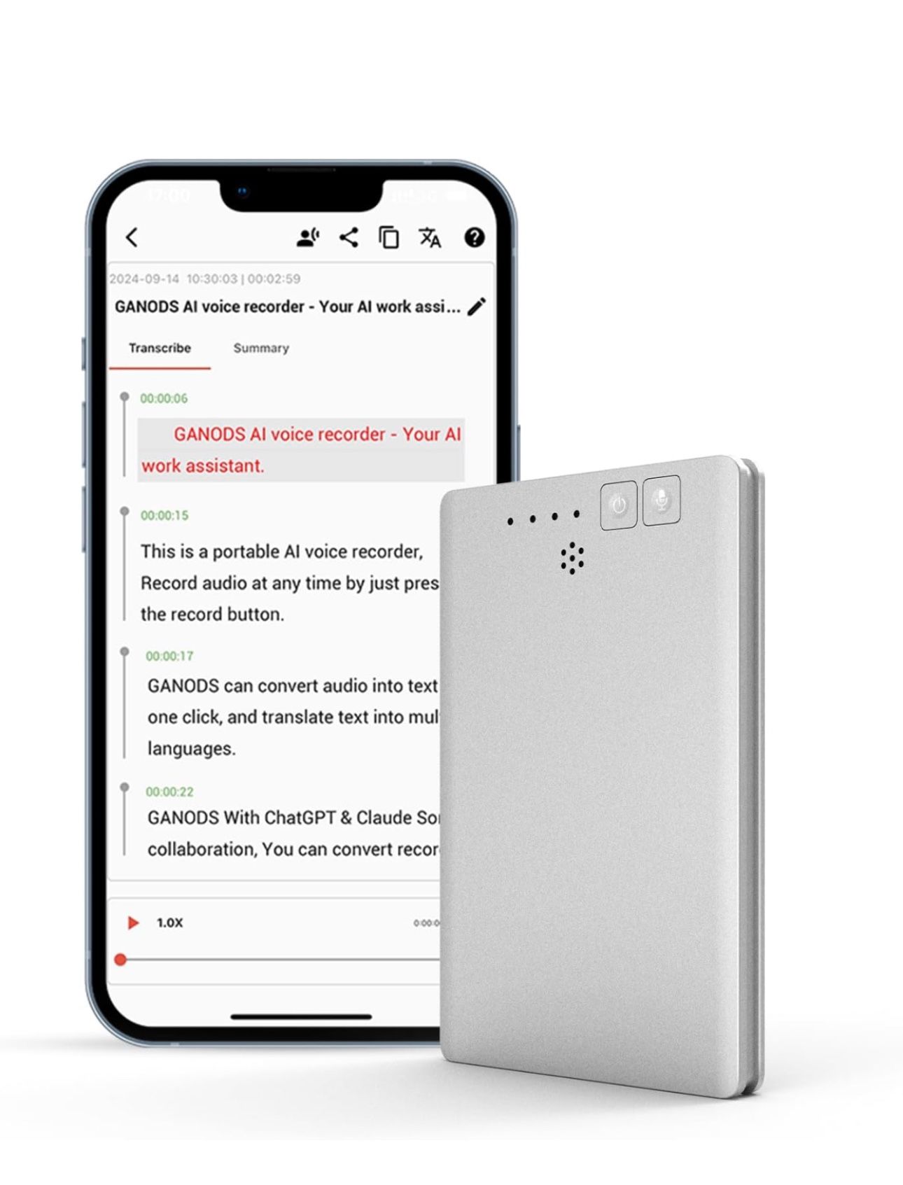 AI Voice Recorder, 4G Recording Device with Transcribe & Summarize by ChatGPT, Text Translation Function, 4G File Transfer, 600 hous Record Continuous