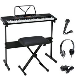 61-Key Portable Electronic Piano LED Display Keyboard Kit W/ Music Stand, Headphones, Microphone
