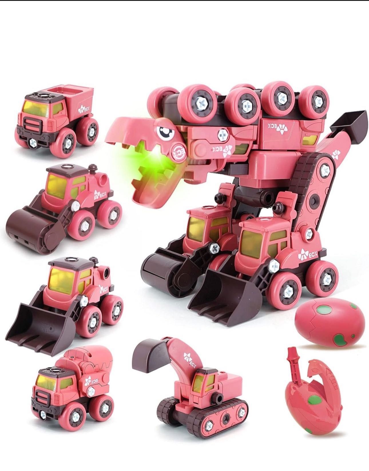 Take Apart Dinosaur Toys for Kids 5-8, 5 in 1 Construction Vehicles Transform into Big Dinosaur Robot STEM Toys for 3 4 5 6 7 8 Year Old Kids, Boys