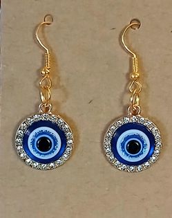 Handmade Evil Eye Bling & Gold Earrings 