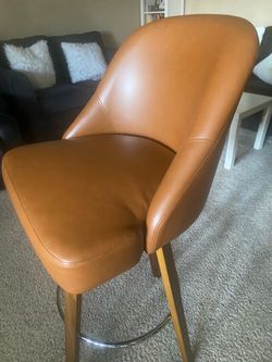 Tan Leather Bar Stool with Back