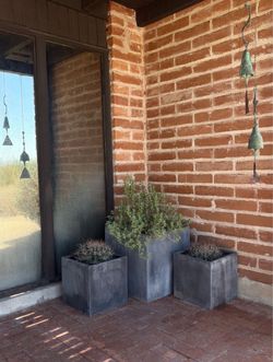Vintage Grey Fiberglass Square Planters / 2 sizes