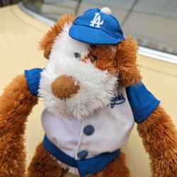 Los Angeles Dodgers Stuffed Dog With Baseball Uniform, Glove, And Ball  