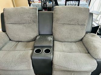 Gray Reclining Loveseat with Center Console