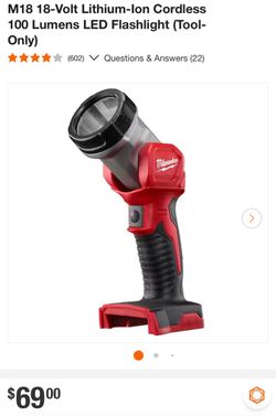 Milwaukee M18 18-Volt Lithium-lon Cordless 100 Lumens LED Flashlight (Tool-Only)
