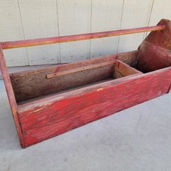 Large Red Wood Carry Repair Worker Carrier Tool Box - Yard Art Planter