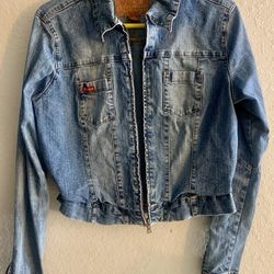 VINTAGE GUESS  STRETCHY  BLUE JEANS JACKET WOMES SIZE L