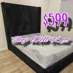 NEW QUEEN BED FRAME AND MATTRESS 